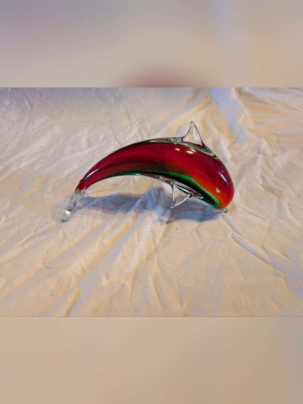 2/30$ Vintage Glass Dolphin in Red and Green with Clear Accents